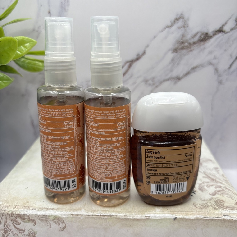Bath & Body Works Gingerbread Bakery 3pc Hand Sanitizer Spray & PocketBac New - Picture 2 of 5